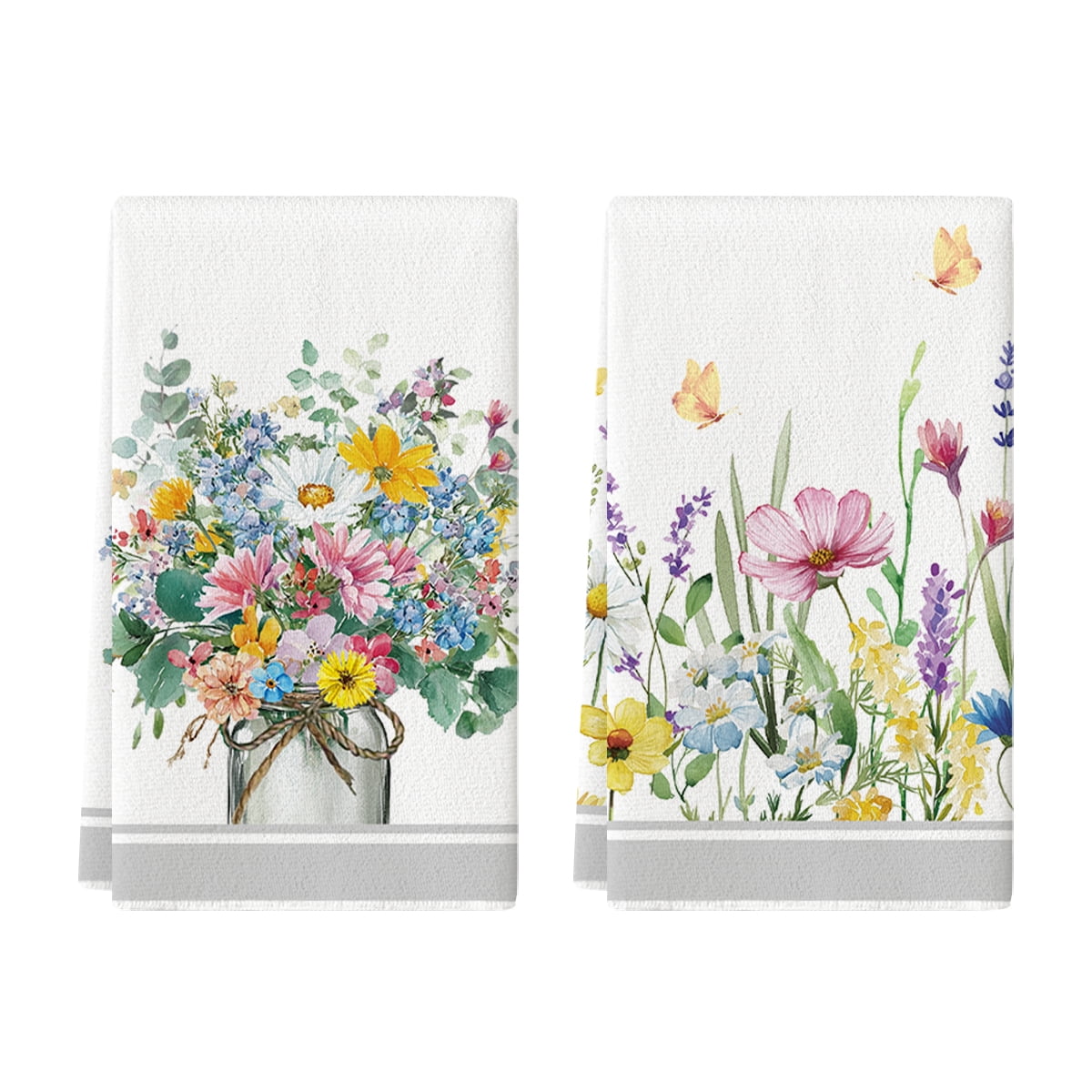 Sm:)e Butterfly Lavender Daisy Eucalyptus Sping Kitchen Towels Set of 2, 18x26 Inch