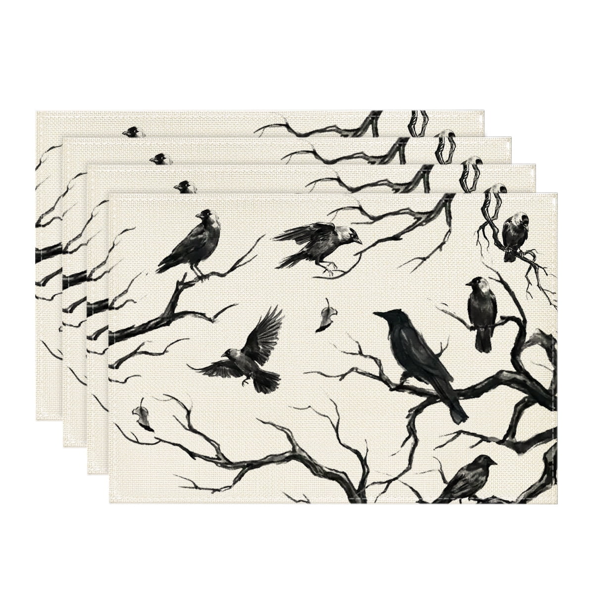 Smile Silhouette Tree Crows Halloween Table Placemats Set of 4, 12x18 inch