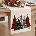 Sm:)e Red and Black Plaid Christmas Tree Pattern Soft Chain Embroidery Christmas Table Runner, 13x72 Inch, Seasonal Winter Christmas Kitchen Dining for Holiday Party Decor