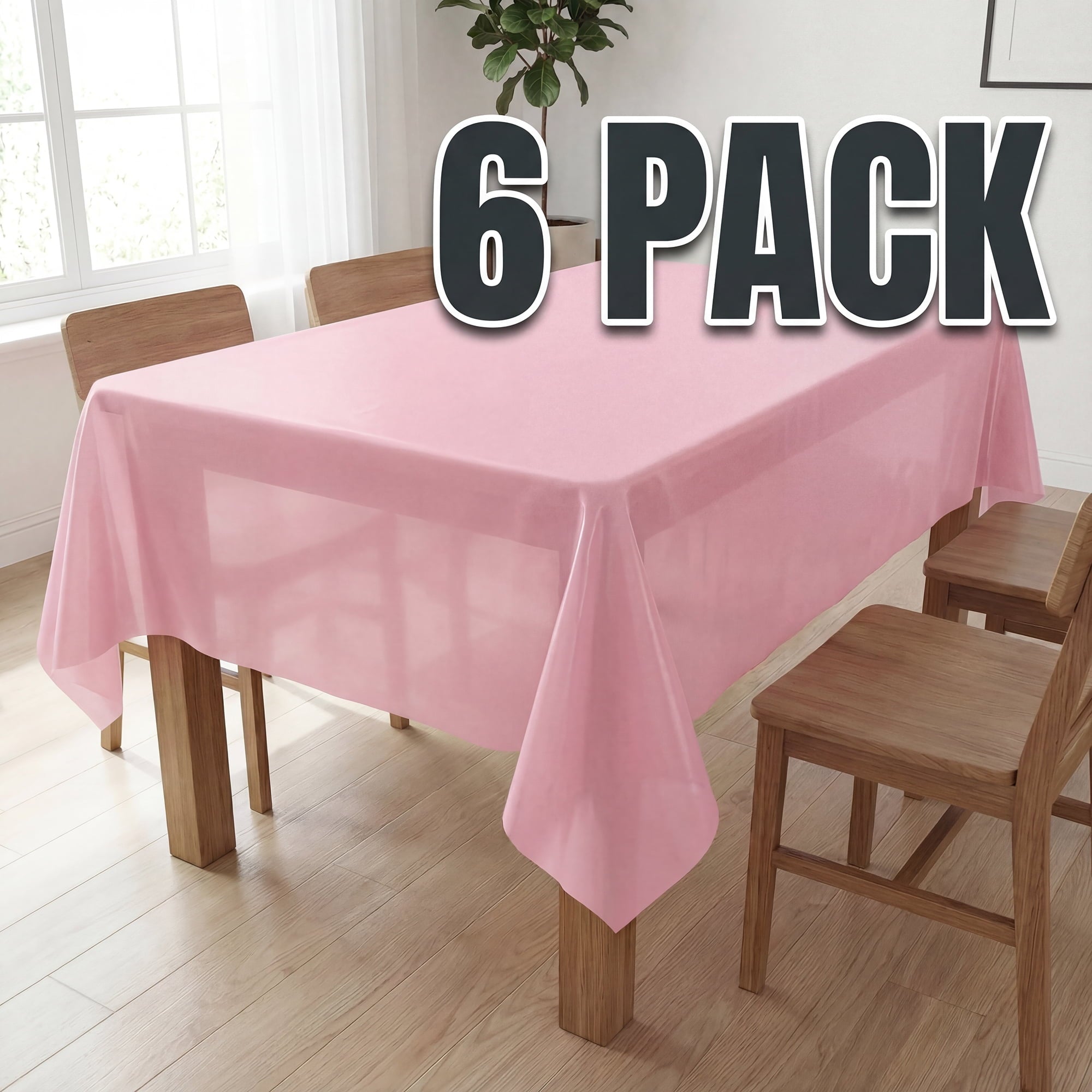Plastic Table Cloth Disposable 6 Pack, 54 x 108 Inch, Pink, for Party Picnic Wedding