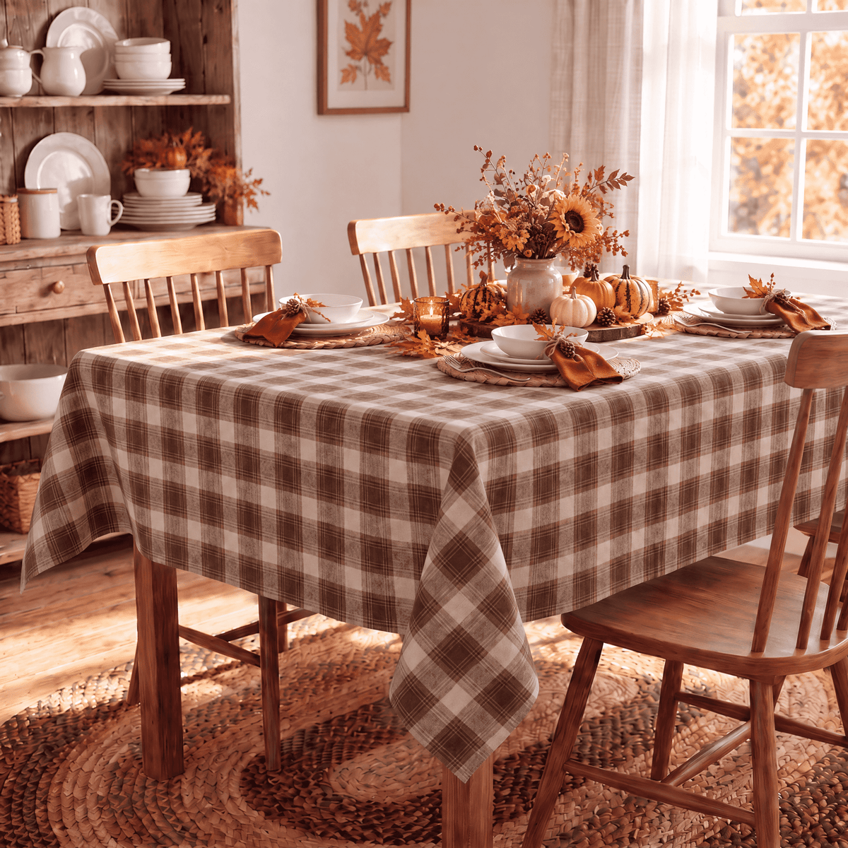Sm:)e Brown Royal Stewart Tartan Plaid Tablecloth, Rectangle 55 x 84 Inch, Wrinkle-Resistant & Machine Washable Classic Check Table Cover for Dinner/Party Decoration/Holiday