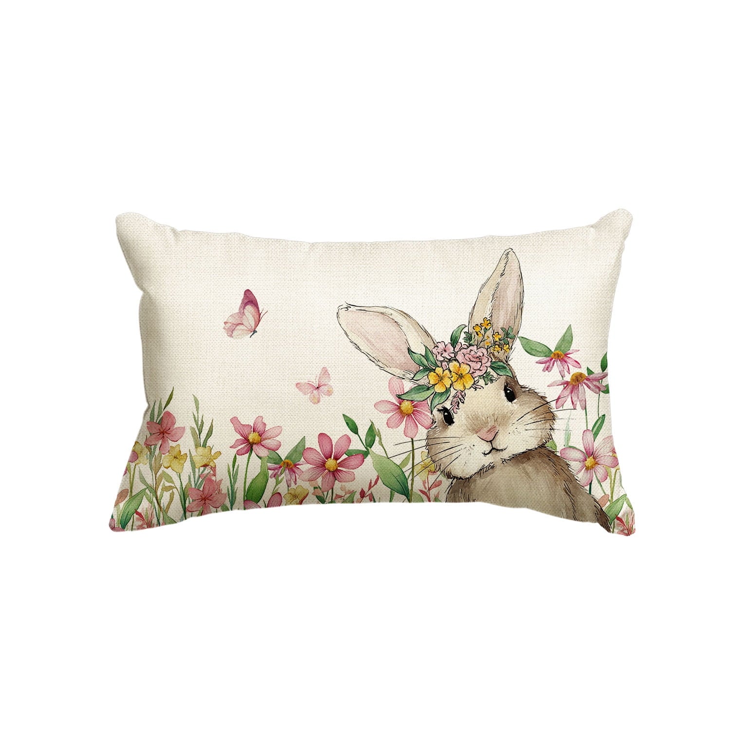 Sm:)e Floral Tulip Garland Bunny Easter Throw Pillow Cover, 12 x 20 Inch Spring Rabbit Holiday Cushion Case Decoration for Sofa Couch