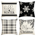 Sm:)e Hello Winter Merry Christmas Pillow Covers 18 x 18 Set of 4 Square Xmas Decorative Farmhouse Outdoor Pillow Case