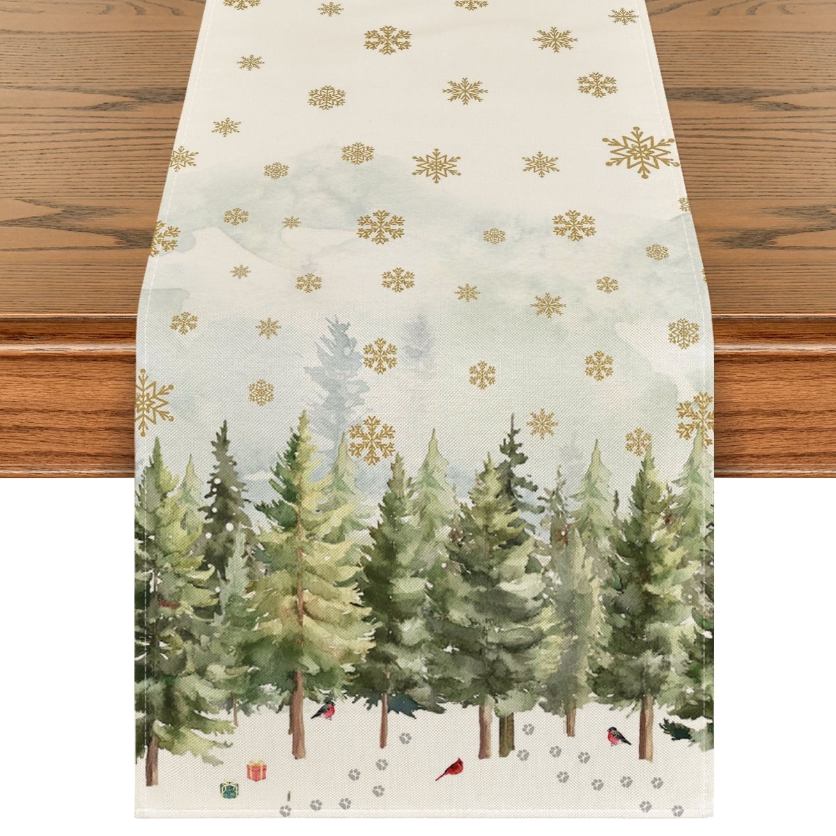 Smile Xmas Trees Cardinals Snowflakes Christmas Winter Table Runner 13 x 120 Inch