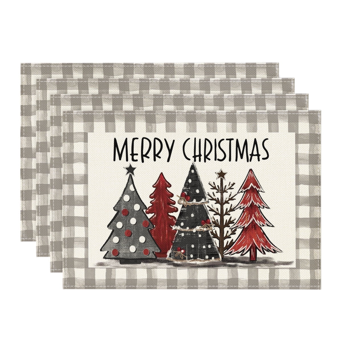 Smile Buffalo Plaid Christmas Placemats 12x18 Inch Set of 4