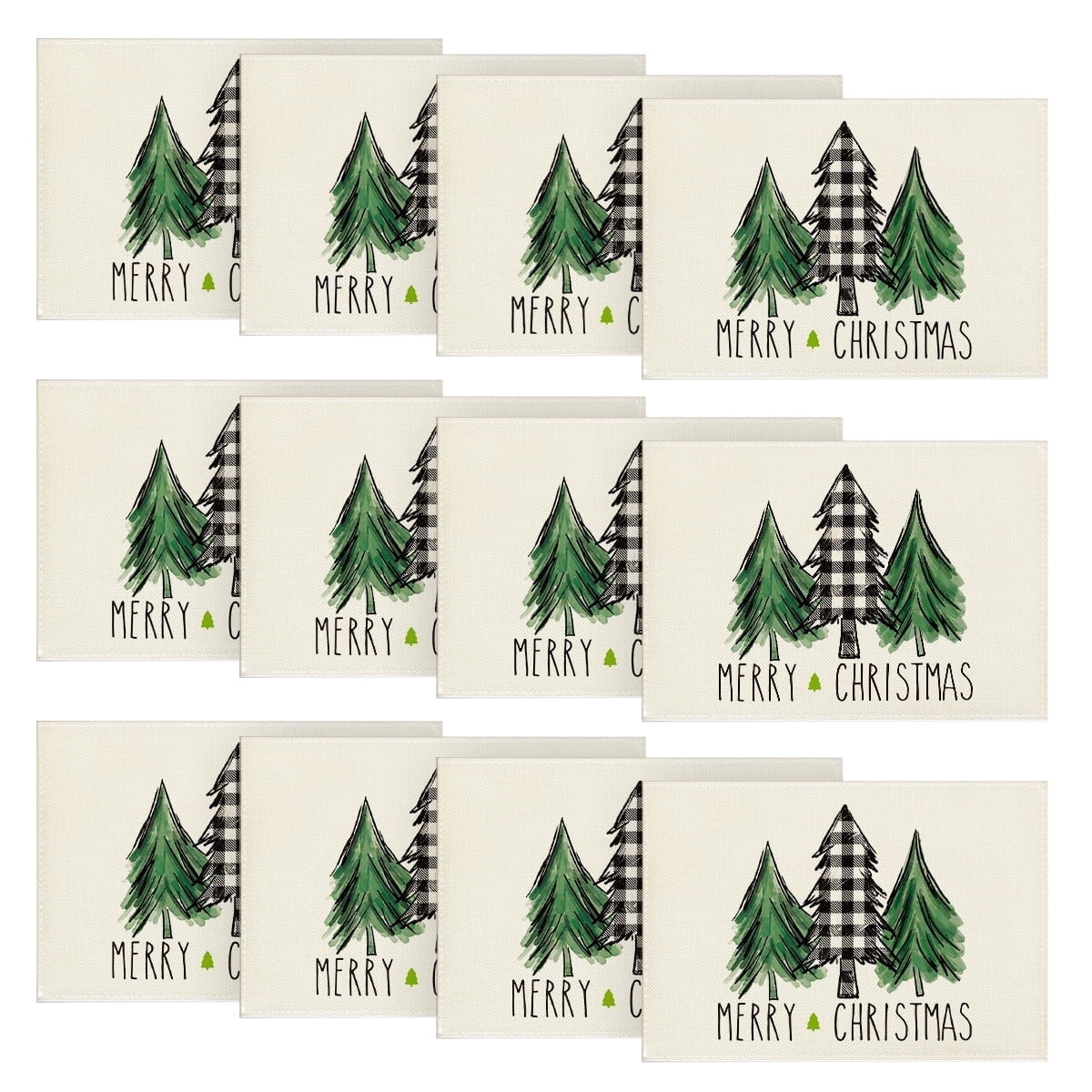 Smile Xmas Tree Merry Christmas Placemats Set of 12, 12x18 Inch Seasonal Winter Table Mats for Party Kitchen Dining Decoration