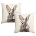 Sm:)e Bunny Rabbit Easter Tulips Throw Pillow Covers Set of 2, 18x18 Inch Outdoor Cushion Case for Sofa Couch