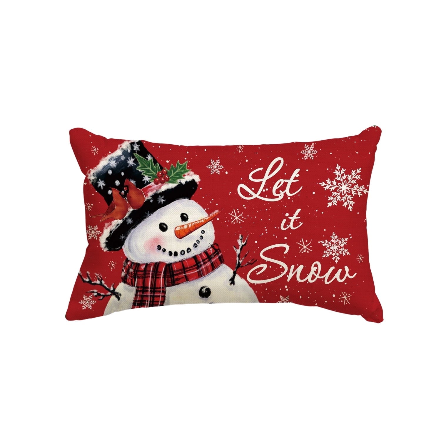 Sm:)e Let it Snow Snowflake Snowman Christmas Throw Pillow Cover 12 x 20 Inch, Red, Winter Holiday Decoration Cushion Case for Sofa Couch