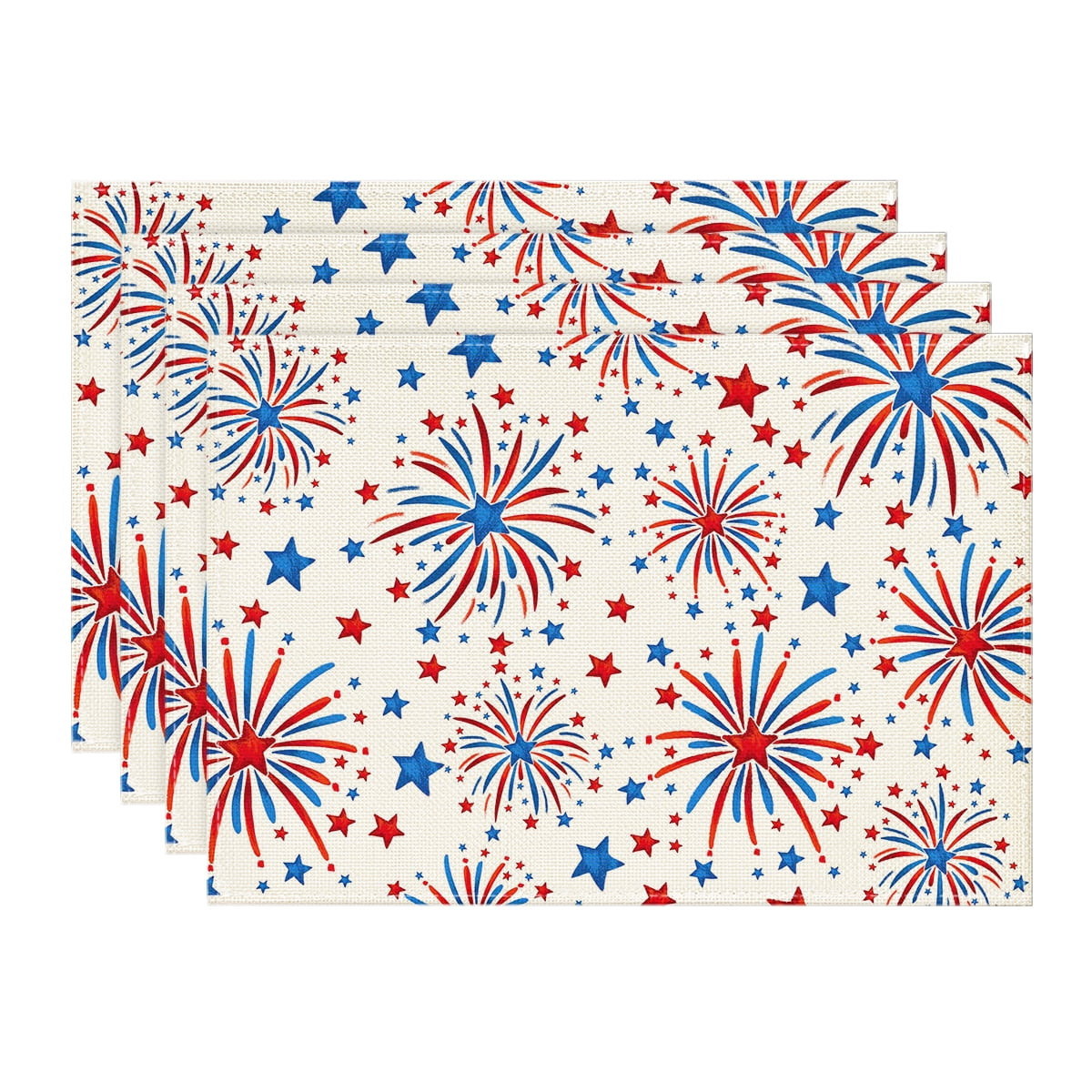 Sm:)e Firework 4th of July Placemats Set of 4 12x18 Inches, Durable and Easy Cleaning Perfect for Independence Day Celebration and Family Gathering