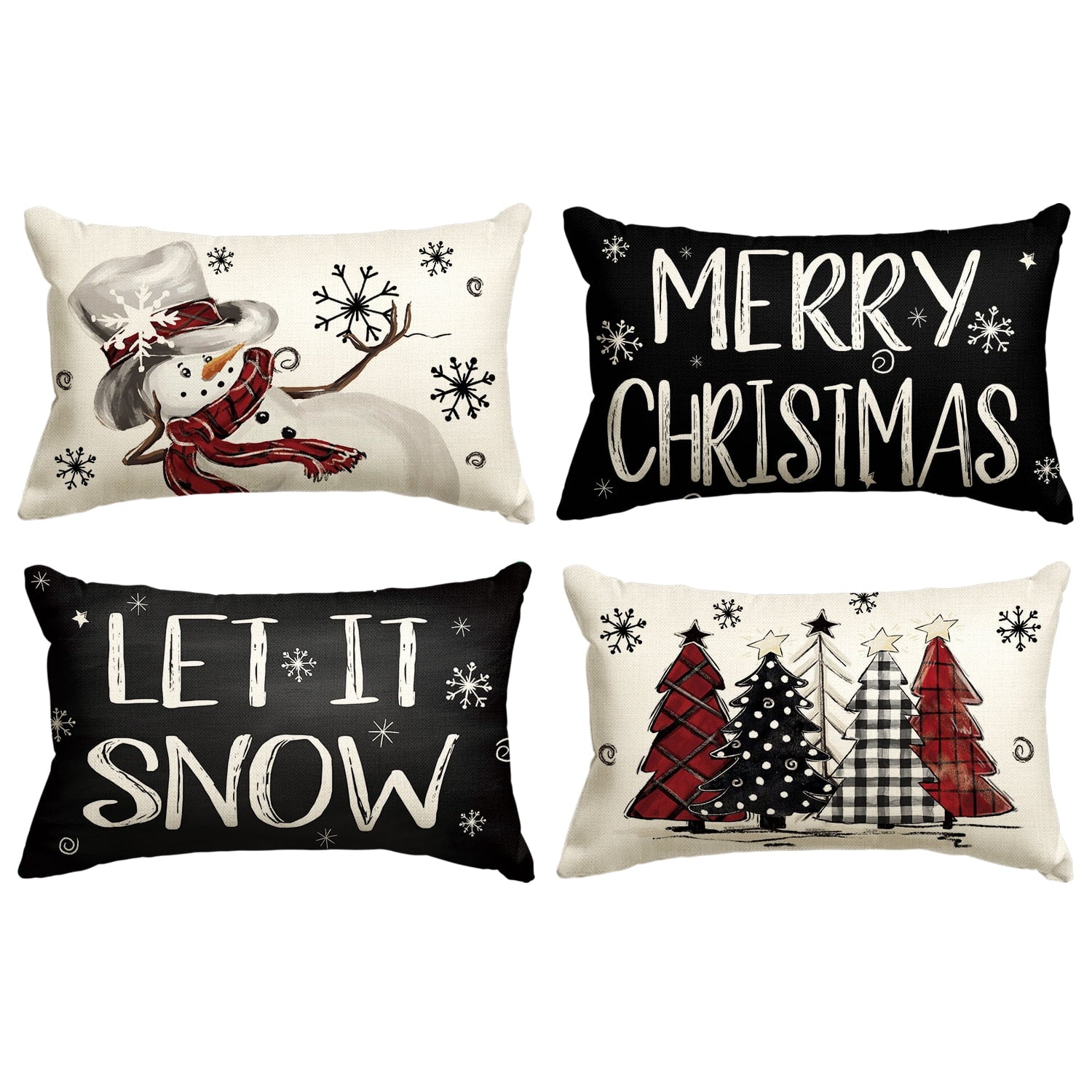 Sm:)e Snowman Let It Snow Christmas Winter Pillow Covers 12 x 20 Black