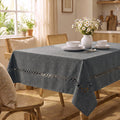Sm:)e Fabric Openwork Farmhouse Style Linen Tablecloth 60 x 104 Inch Rectangle, Machine Washable Classic Table Cover for Dinner/Party Decoration/Holiday, Dark Gray