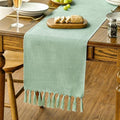 Sm:)e Sage Green Tassel Table Runner, 13x36 Inches, Boho Linen Blend Rustic Farmhouse Style, Holiday Wedding Party Kitchen Table Decor
