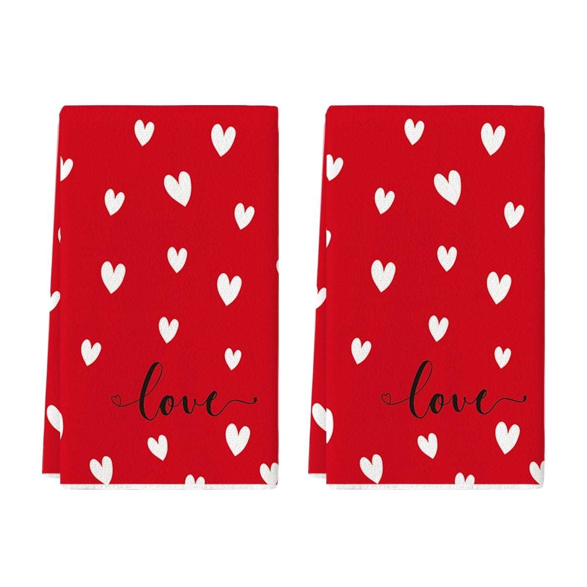 Sm:)e Valentine's Day Kitchen Dish Towels Red, 18x26 Inch, Set of 2, Love Hearts