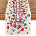 Sm:)e Watercolor Floral Poppy Eucalyptus Summer and 4th of July Table Runner 13 x 72 Inch,Seasonal Summer Washable Kitchen Dining