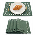 Sm:)e Hollow Out Laser Cut Forest Green Placemats Set of 4, Seasonal Summer Washable Kitchen Dining Table Decoration for Home Party Decor 12x18 Inch