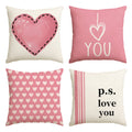 Sm:)e Valentine's Day I Love You Throw Pillow Covers Pink, 18 x 18 Inch Heart Stripes Cushion Case Decoration for Sofa Couch Set of 4