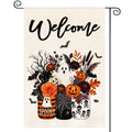 Sm:)e Welcome Pumpkin Ghost Spider Web Bat Spooky Halloween Garden Flag 12 x 18 Inch, Double-Sided Printing, Outdoor Welcome Decor for Yards