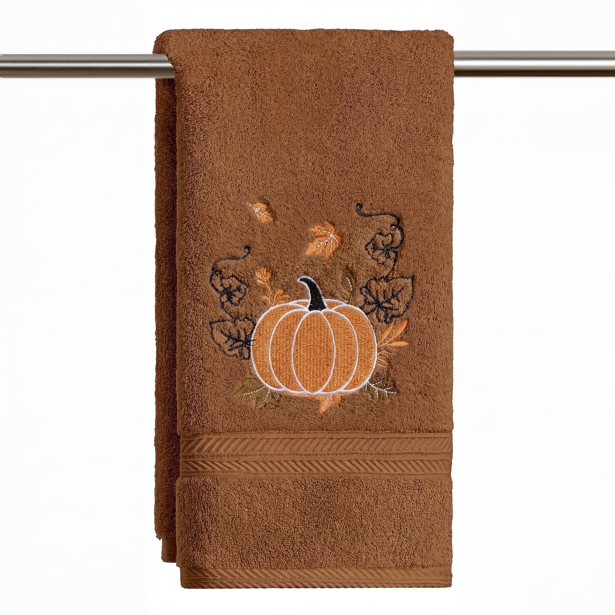 Sm:)e 1 Pc Maple Leaf Caramel Pumpkin Embroidered Fall Hand Towel, 100% Cotton Absorbent Kitchen Dish Towel, 18 x 26 Inch