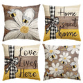 Sm:)e Love Lives Here Sweet Home Daisy Bee Pillow Covers for Summer Set of 4, 18x18 Inch Wood Style
