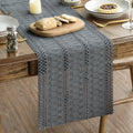 Sm:)e Dark Grey Farmhouse Woven Rustic Hollow Table Runner, Boho Table Runner 12x108 Inch, Dining Kitchen Home Decor