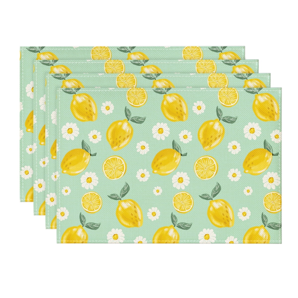 Sm:)e Daisy Floral Lemon Summer Placemats Set of 4, 12 x 18 Inch,Healthy Fruit Watercolor Rustic Botanic Table Cover for Party Picnic Dining Room Kitchen