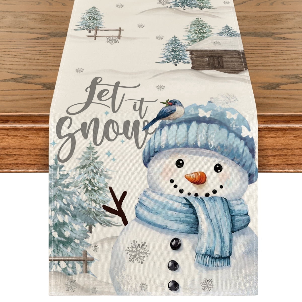 Sm:)e Xmas Trees Let It Snow Snowman Christmas Table Runner, Seasonal Winter Holiday Kitchen Dining Table Decoration for Home Party Decor 13x90 Inch