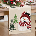 Sm:)e Red Snowman Christmas Tree Snowflake Soft Chain Embroidery Christmas Table Runner 13x72 Inch
