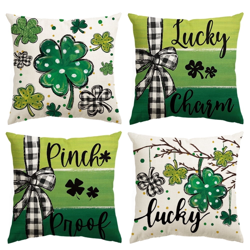 Sm:)e Lucky Charm Shamrock Patricks Day Pillow Cover Set of 4 18x18 Inch