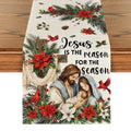Sm:)e Jesus Nativity, Poinsettia Cross Christmas Table Runner , 13 x 72 Inch Beige Farmhouse Table Decor, Universal for Indoor Outdoor Kitchen, Home & Party Decoration