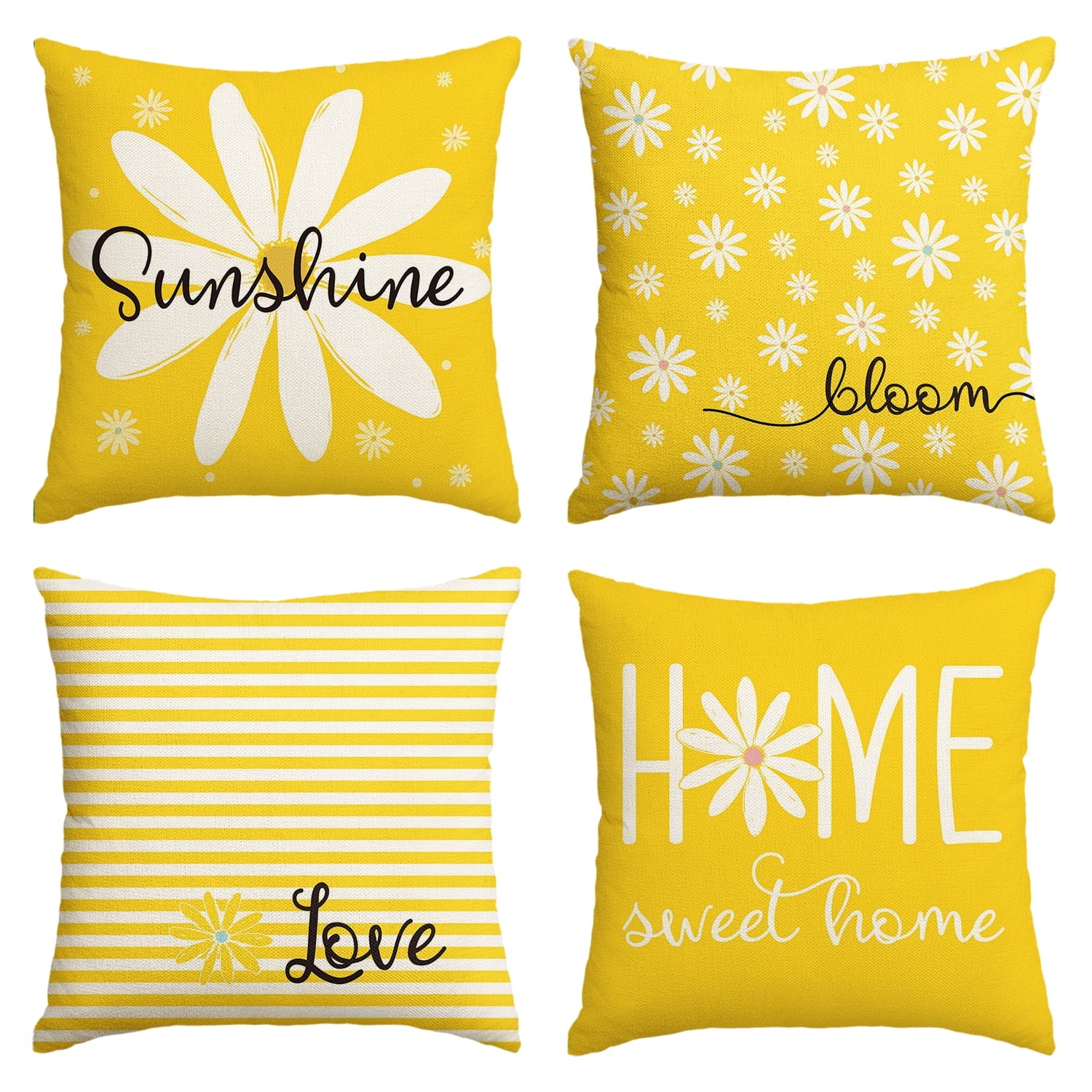 Sm:)e Sweet Home Sunshine Daisy Floral Spring Throw Pillow Covers Set of 4,18x18 Inch,Yellow