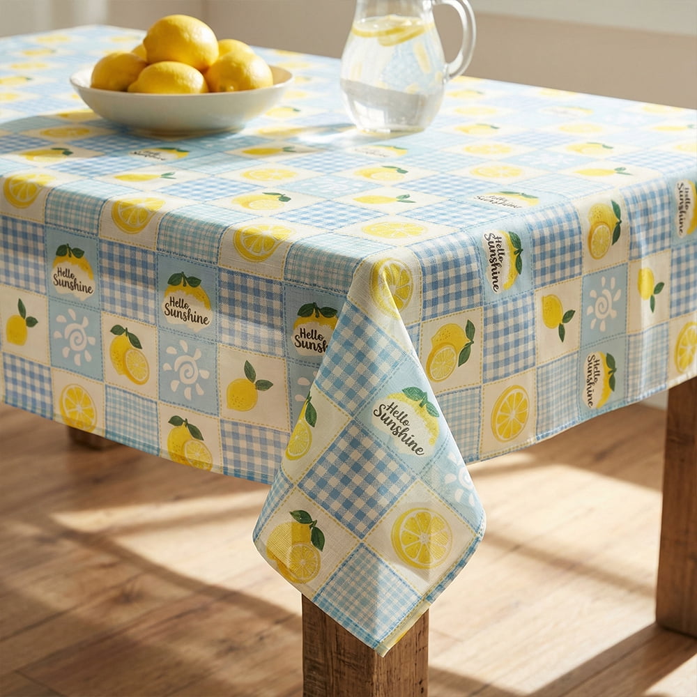 Sm:)e Hello Sunshine Lemon Summer Tablecloth 52x70 Inch, Puzzle Dining Table Decor