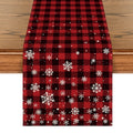 Sm:)e Red Plaid Snowflake Winter Pattern Christmas Table Runner 13 x 72 Inch Farmhouse Table Decor, Universal for Indoor Outdoor Kitchen, Home & Party Decoration