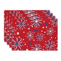 Sm:)e Firework 4th of July Placemats Set of 4,12 x 18 Inch, Durable and Easy Cleaning Perfect for Independence Day Celebration and Family Gathering,Red