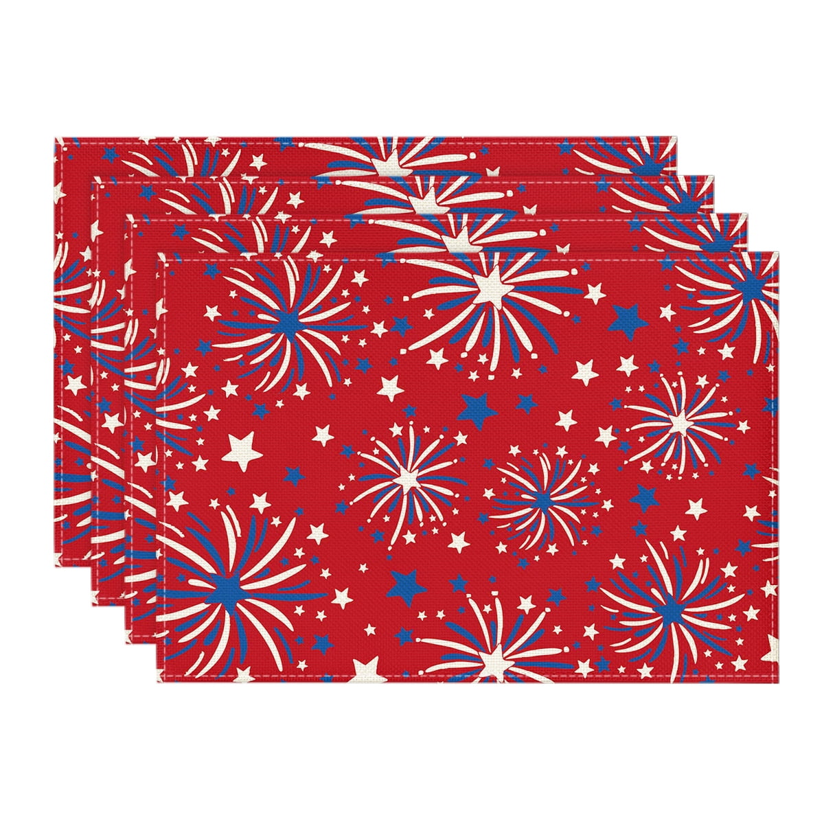 Sm:)e Firework 4th of July Placemats Set of 4,12 x 18 Inch, Durable and Easy Cleaning Perfect for Independence Day Celebration and Family Gathering,Red