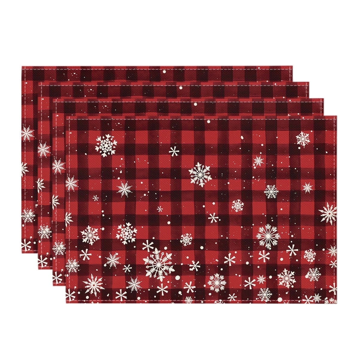 Smile Snowflake Buffalo Check Plaid Christmas Placemats 4-Pack 12 x 18 Inch