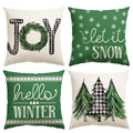 Sm:)e Merry Christmas Trees Mottos Green Throw Pillow Covers, 18 x 18 Inch Hello Winter Let it Snow Holiday Cushion Case Decoration for Sofa Couch Set of 4