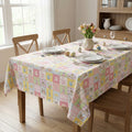 Sm:)e Puzzle Checkered Eggs Flowers Bunny Easter Tablecloth - 60x84 Inch Polyester, Machine Washable & Reusable Table Cover for Indoor & Outdoor Use