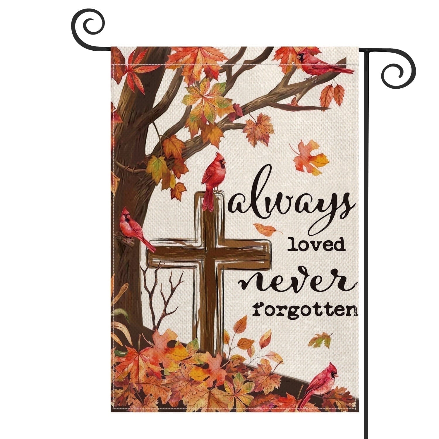 Sm:)e Northern Cardinal Fall Garden Flag 12x18 Inch Double Sided - Leaves Always Loves Never Forgetten, Seasonal Decorative Flag Rustic Autumn Outdoor Yard Decor
