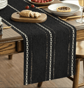 Sm:)e Linen Table Runner for Dining Table 12 x 48 inch Black Linen Style Rustic Farmhouse Hollow Kitchen Dining Room Decoraton