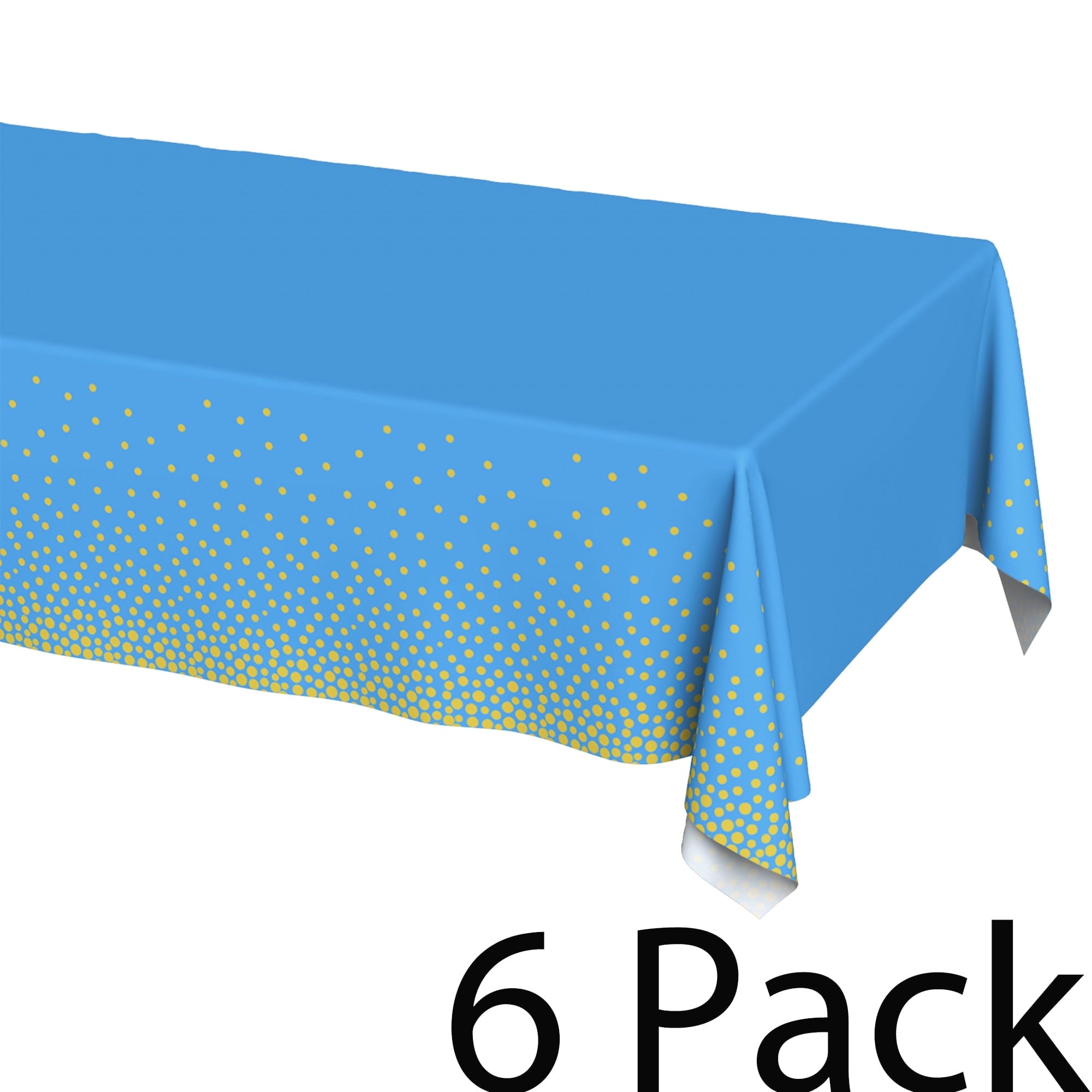 Plastic Table Cloth Disposable 6 Pack, 54 x 108 Inch, Blue, Gold Dot, for Party Picnic Wedding