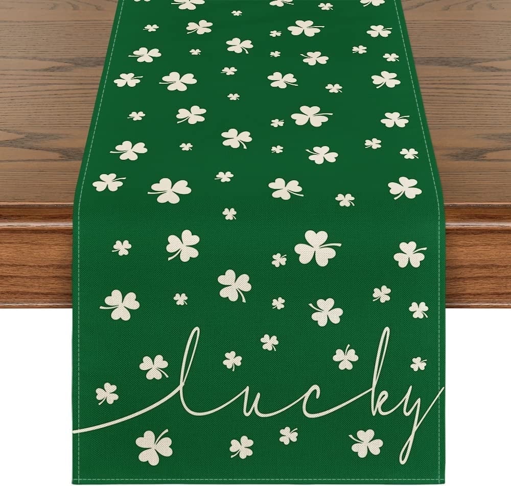Smile Lucky Green Shamrock St. Patrick's Day Table Runner 13 x 36 Inch