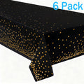 Plastic Table Cloth Disposable 6 Pack, 54 x 108 Inch, Black, Gold Dot, for Party Picnic Wedding