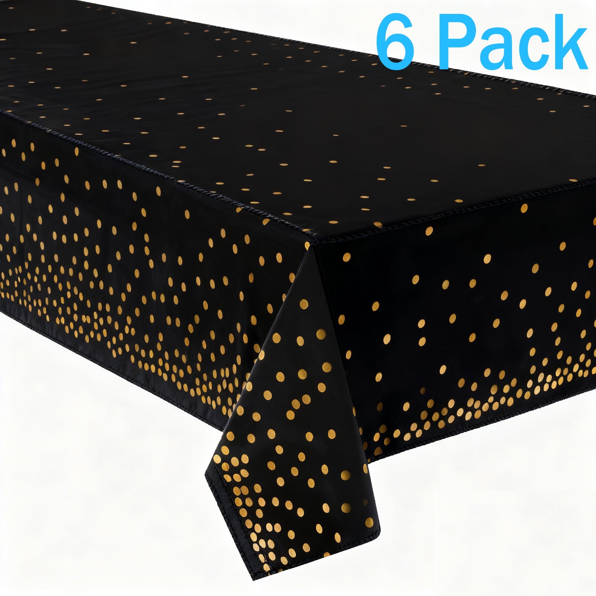 Plastic Table Cloth Disposable 6 Pack, 54 x 108 Inch, Black, Gold Dot, for Party Picnic Wedding