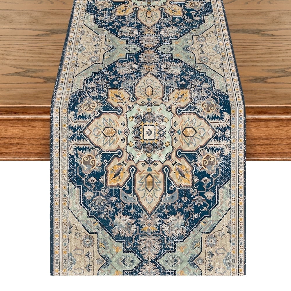 Sm:)e Boho Bohemia Style Sliver Table Runner, Rustic Farmhouse Kitchen Dining Table Decoration for Home Party Decor 13x48 Inch