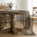 Sm:)e Silk Gold Foil Gauze Tablecloth Black Round 60 Inch - Glitter Metallic Sheer Table Cover for Dining, Wedding, Party, and Events - Durable & Stylish Home Decor