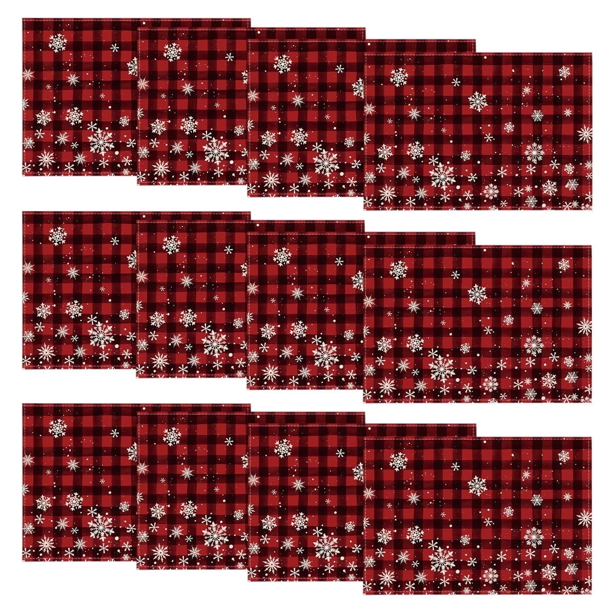 Smile Red and Black Buffalo Plaid Snowflakes Christmas Placemats Set of 12, 12x18 Inch Winter Table Mats for Party Kitchen Dining Decoration