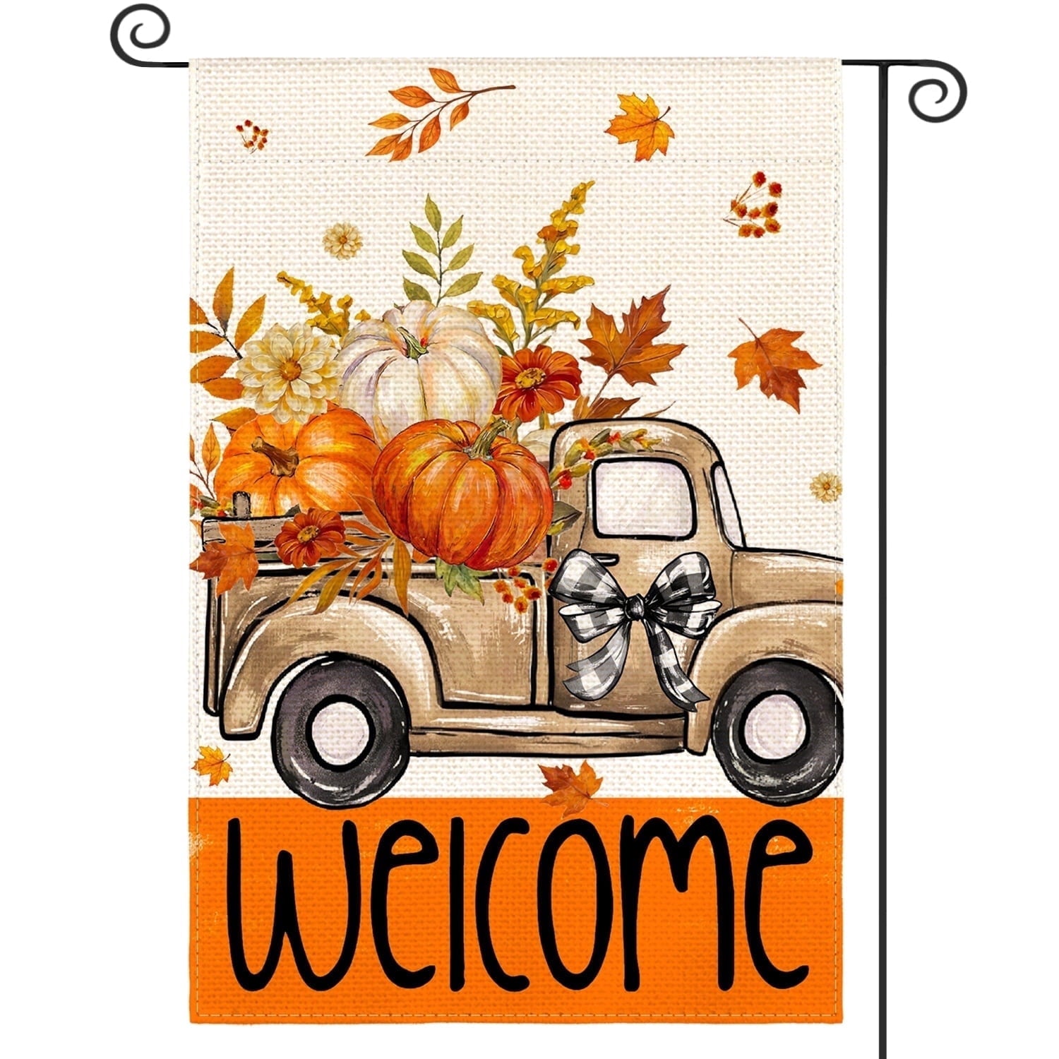 Sm:)e Truck Pumpkin Maple Leaves Fall Garden Flag 12 x 18 Inch, Double-Sided Printing, Seasonal Farmhouse Yard Outdoor Decor