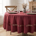 Sm:)e Fabric Openwork Farmhouse Style Linen Tablecloth, Round 60 Inch, with Decorative Cutouts, Red