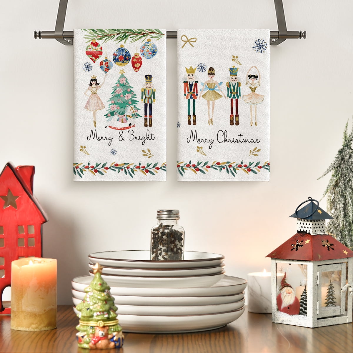 Sm:)e Nutcrackers Xmas Balls and Trees Merry Christmas Kitchen Towels Dish Towels, 18x26 Inch Snowflakes Decoration Hand Towels Set of 2