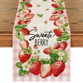 Sm:)e Strawberry Summer Table Runner Buffalo Plaid Check Spring Summer Fruit Birthday Baby Shower Party Kitchen Dining Home Decoration,13 x 72 Inch